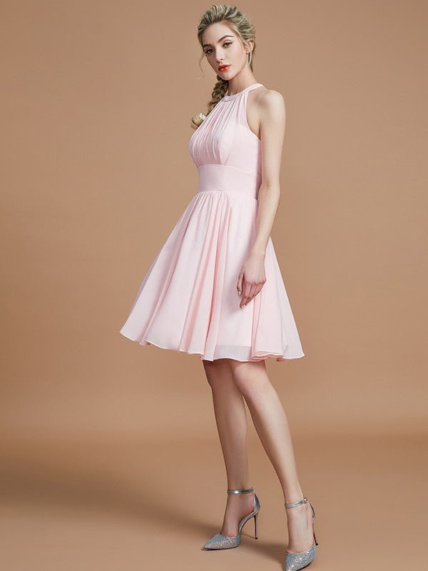 NumberSea - A - Line/Princess Chiffon Knee - Length Sleeveless Scoop Bridesmaid Dresses