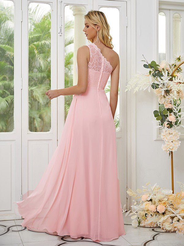 NumberSea - A - Line/Princess Chiffon Lace One - Shoulder Sleeveless Floor - Length Bridesmaid Dresses