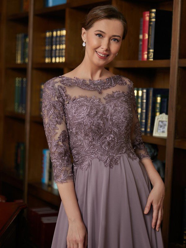 NumberSea - A - Line/Princess Chiffon Lace Scoop 3/4 Sleeves Floor - Length Mother of the Bride Dresses