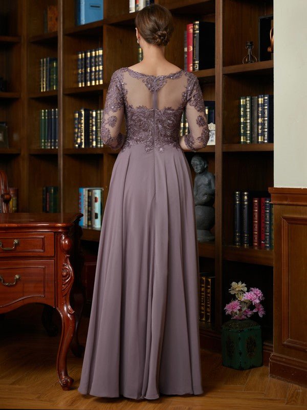 NumberSea - A - Line/Princess Chiffon Lace Scoop 3/4 Sleeves Floor - Length Mother of the Bride Dresses