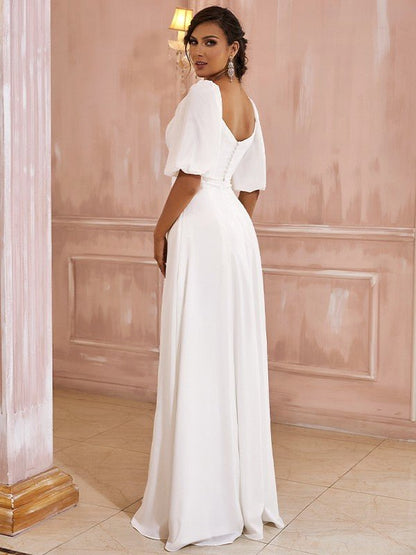 NumberSea - A - Line/Princess Chiffon Ruched Off - the - Shoulder 1/2 Sleeves Floor - Length Wedding Dresses