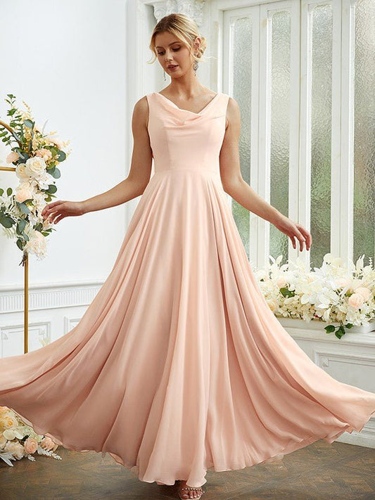 NumberSea - A - Line/Princess Chiffon Ruffles Scoop Sleeveless Floor - Length Bridesmaid Dresses