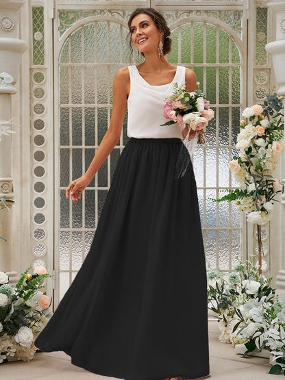 NumberSea - A - Line/Princess Chiffon Ruffles Scoop Sleeveless Floor - Length Two Piece Bridesmaid Dresses