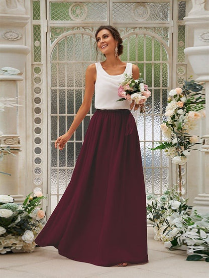 NumberSea - A - Line/Princess Chiffon Ruffles Scoop Sleeveless Floor - Length Two Piece Bridesmaid Dresses