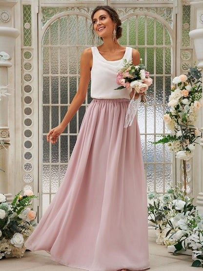 NumberSea - A - Line/Princess Chiffon Ruffles Scoop Sleeveless Floor - Length Two Piece Bridesmaid Dresses