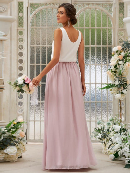 NumberSea - A - Line/Princess Chiffon Ruffles Scoop Sleeveless Floor - Length Two Piece Bridesmaid Dresses