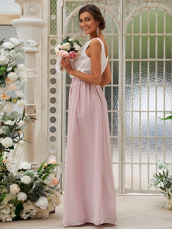 NumberSea - A - Line/Princess Chiffon Ruffles Scoop Sleeveless Floor - Length Two Piece Bridesmaid Dresses