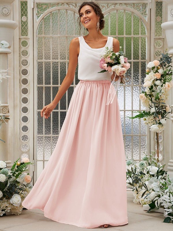 NumberSea - A - Line/Princess Chiffon Ruffles Scoop Sleeveless Floor - Length Two Piece Bridesmaid Dresses