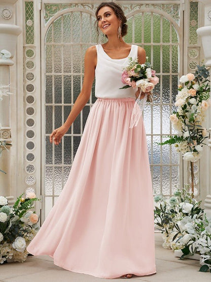 NumberSea - A - Line/Princess Chiffon Ruffles Scoop Sleeveless Floor - Length Two Piece Bridesmaid Dresses