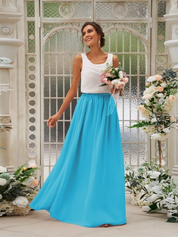 NumberSea - A - Line/Princess Chiffon Ruffles Scoop Sleeveless Floor - Length Two Piece Bridesmaid Dresses