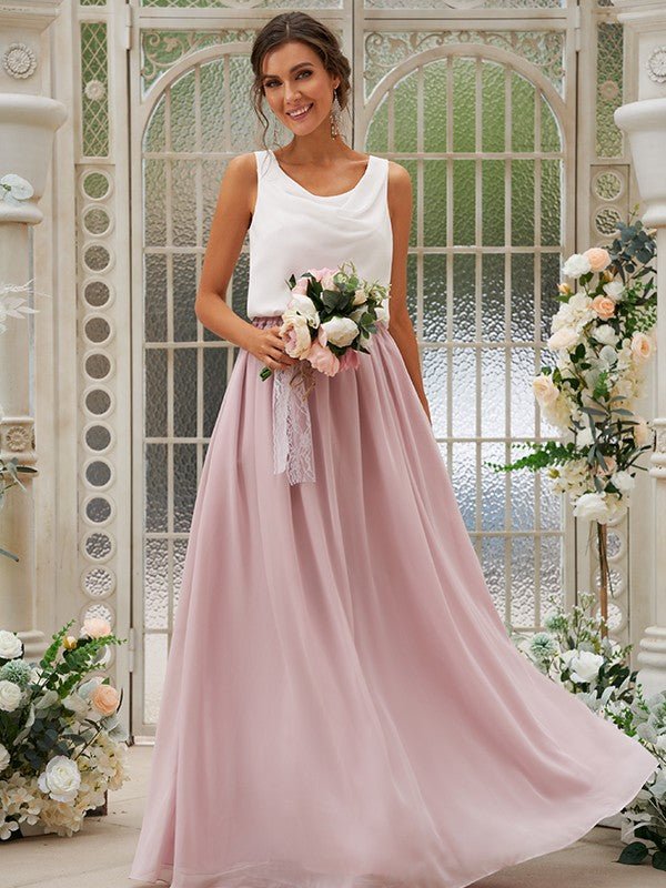 NumberSea - A - Line/Princess Chiffon Ruffles Scoop Sleeveless Floor - Length Two Piece Bridesmaid Dresses