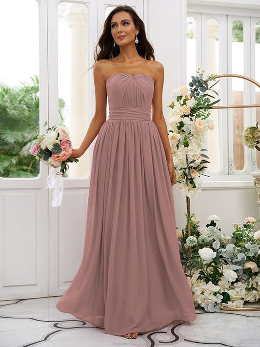 NumberSea - A - Line/Princess Chiffon Ruffles Strapless Sleeveless Floor - Length Bridesmaid Dresses