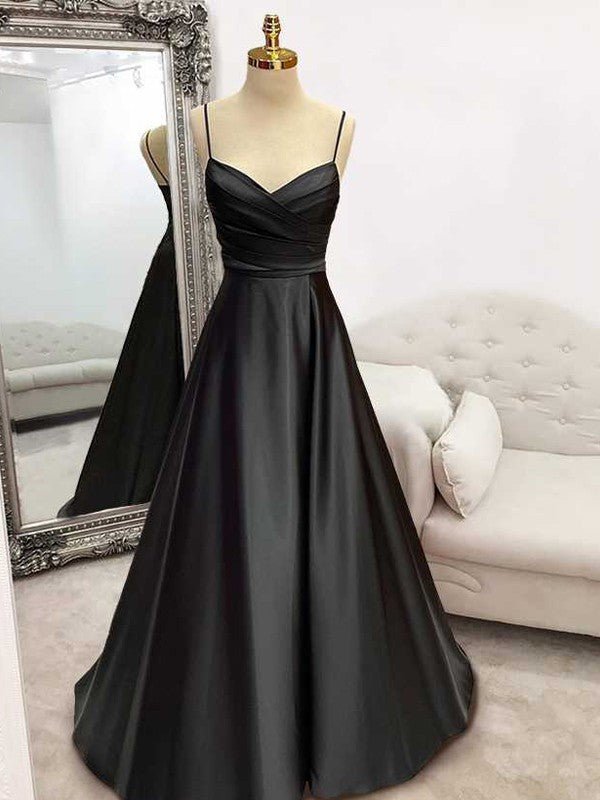 NumberSea - A - Line/Princess Elastic Woven Satin Ruffles V - neck Sleeveless Sweep/Brush Train Dresses