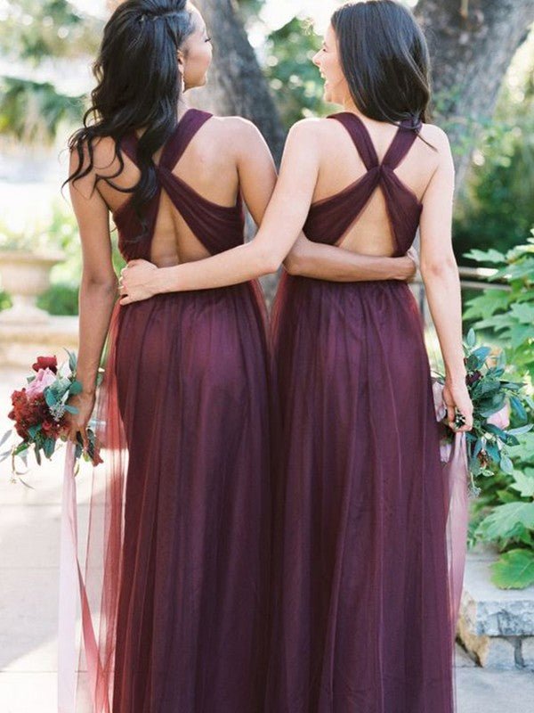 NumberSea - A - Line/Princess Floor - Length Halter Tulle Sleeveless Ruffles Bridesmaid Dresses