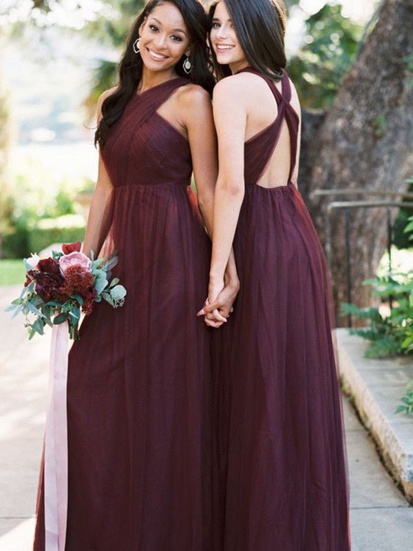 NumberSea - A - Line/Princess Floor - Length Halter Tulle Sleeveless Ruffles Bridesmaid Dresses