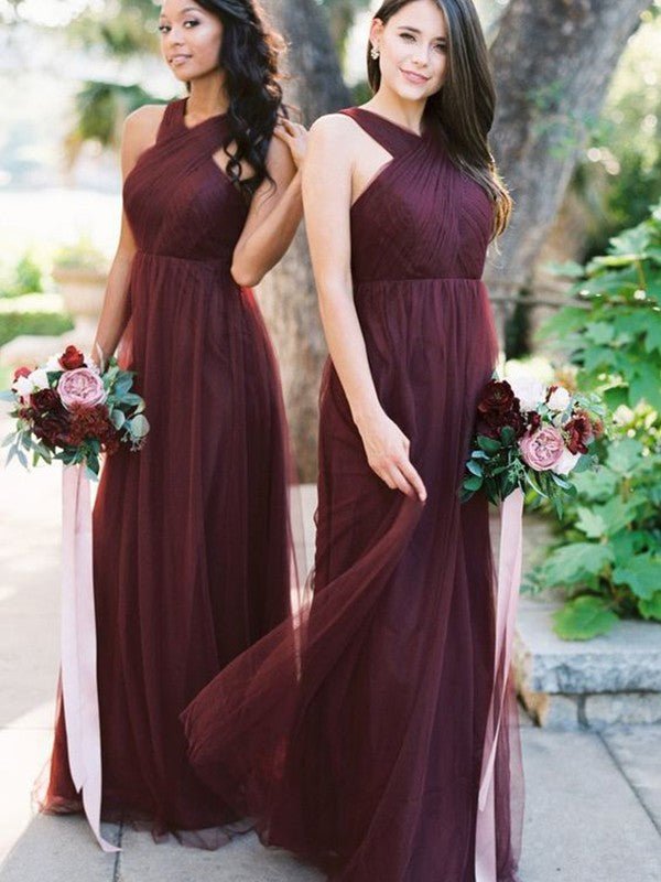 NumberSea - A - Line/Princess Floor - Length Halter Tulle Sleeveless Ruffles Bridesmaid Dresses