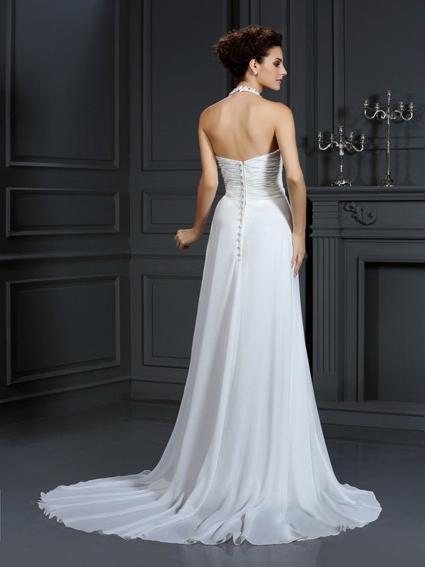 NumberSea - A - Line/Princess Halter Beading Sleeveless Long Chiffon Wedding Dresses