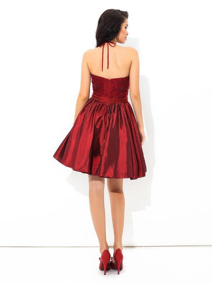 NumberSea - A - Line/Princess Halter Beading Sleeveless Short Taffeta Cocktail Dresses