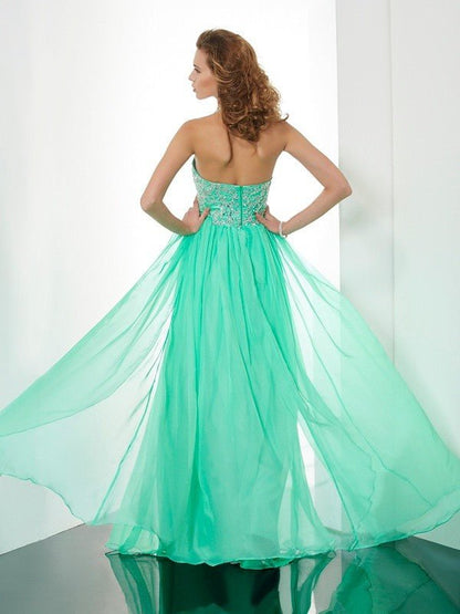 NumberSea - A - Line/Princess Halter Sleeveless Beading Applique Long Chiffon Dresses