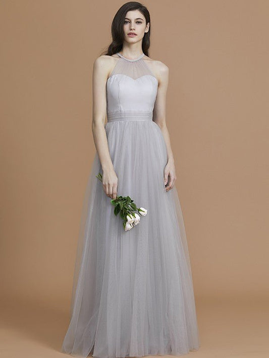 NumberSea - A - Line/Princess Halter Sleeveless Floor - Length Ruffles Tulle Bridesmaid Dresses