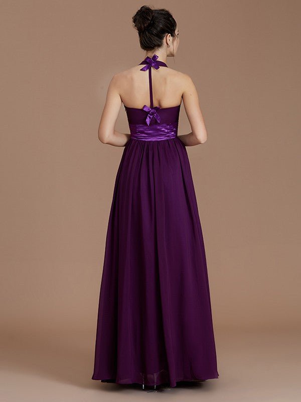 NumberSea - A - Line/Princess Halter Sleeveless Sash/Ribbon/Belt Floor - Length Chiffon Bridesmaid Dresses