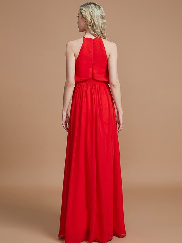 NumberSea - A - Line/Princess Halter Sleeveless Sash/Ribbon/Belt Floor - Length Chiffon Bridesmaid Dresses