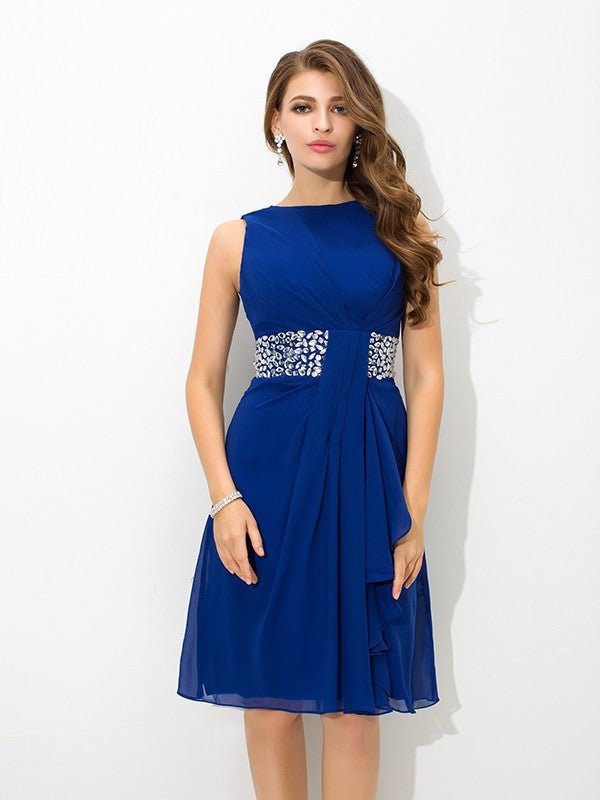 NumberSea - A - Line/Princess High Neck Beading Sleeveless Short Chiffon Cocktail Dresses