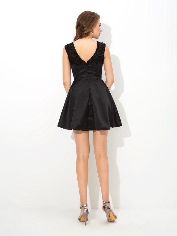 NumberSea - A - Line/Princess High Neck Sash/Ribbon/Belt Sleeveless Short Satin Cocktail Dresses