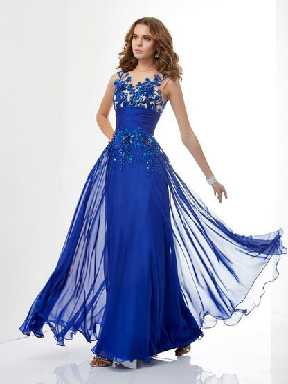 NumberSea - A - Line/Princess High Neck Sleeveless Beading Long 30D Chiffon Dresses