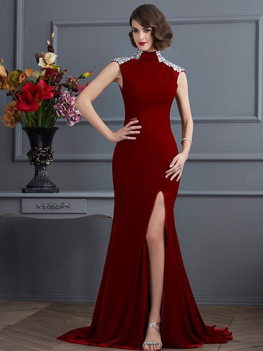 NumberSea - A - Line/Princess High Neck Sleeveless Beading Long Dresses