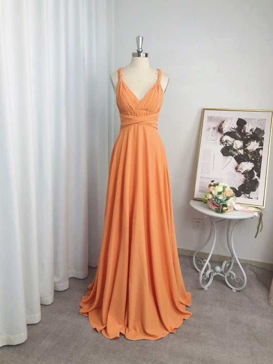 NumberSea - A - Line/Princess Jersey Ruched V - neck Sleeveless Floor - Length Bridesmaid Dresses