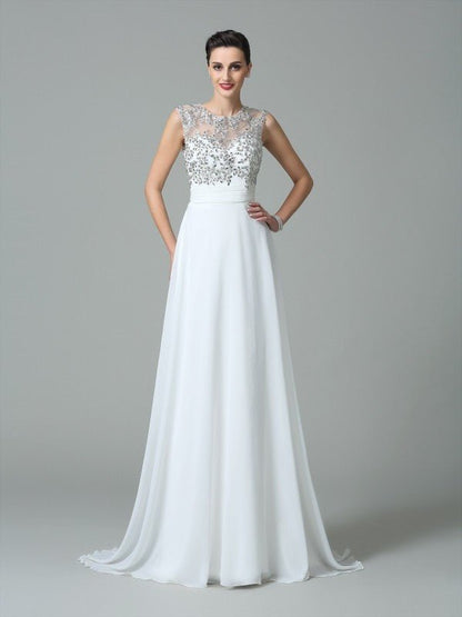 NumberSea - A - Line/Princess Jewel Beading Sleeveless Long Chiffon Dresses