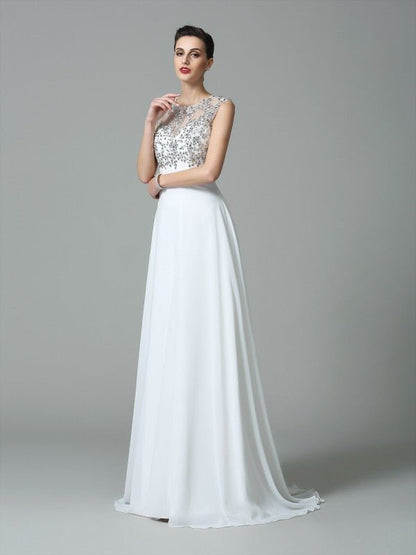 NumberSea - A - Line/Princess Jewel Beading Sleeveless Long Chiffon Dresses