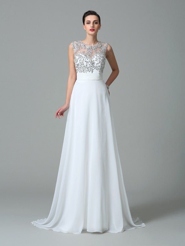 NumberSea - A - Line/Princess Jewel Beading Sleeveless Long Chiffon Dresses