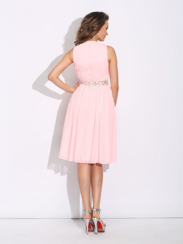 NumberSea - A - Line/Princess Jewel Ruffles Sleeveless Short Chiffon Dresses