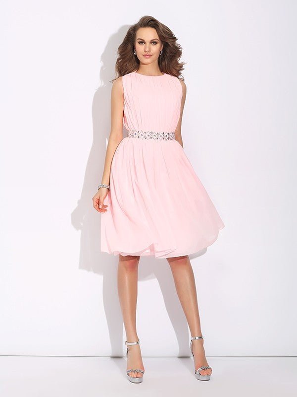 NumberSea - A - Line/Princess Jewel Ruffles Sleeveless Short Chiffon Dresses