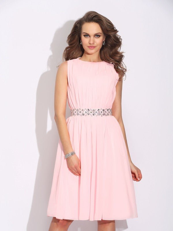 NumberSea - A - Line/Princess Jewel Ruffles Sleeveless Short Chiffon Dresses