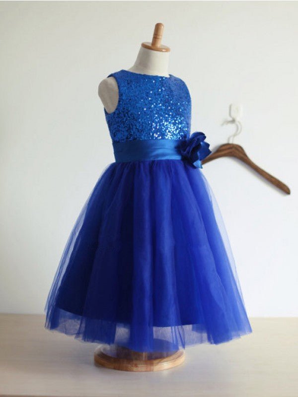 NumberSea - A - line/Princess Jewel Sleeveless Hand - Made Flower Tulle Long Dresses