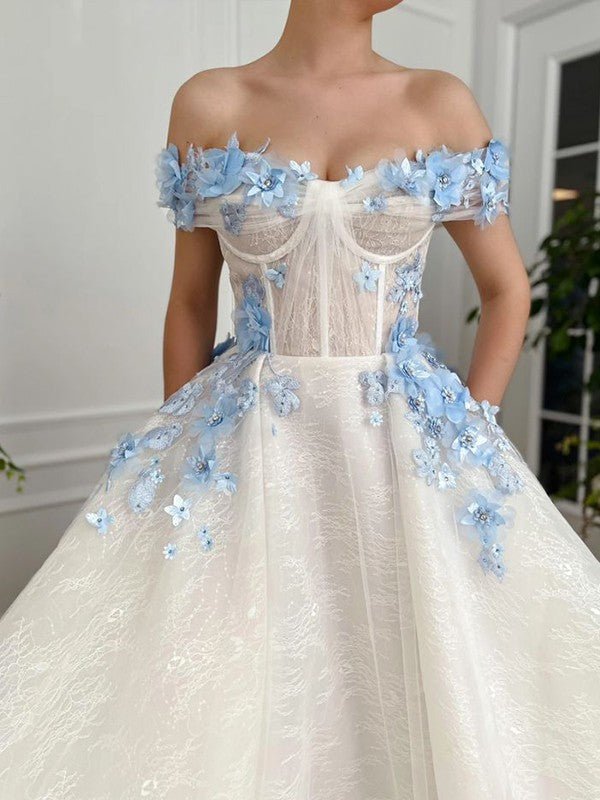 NumberSea - A - Line/Princess Lace Hand - Made Flower Off - the - Shoulder Sleeveless Floor - Length Dresses