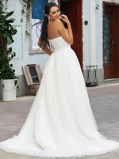 NumberSea - A - Line/Princess Lace Ruffles Sweetheart Sleeveless Sweep/Brush Train Wedding Dresses