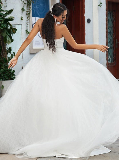 NumberSea - A - Line/Princess Lace Ruffles Sweetheart Sleeveless Sweep/Brush Train Wedding Dresses