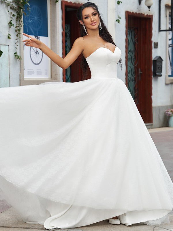 NumberSea - A - Line/Princess Lace Ruffles Sweetheart Sleeveless Sweep/Brush Train Wedding Dresses