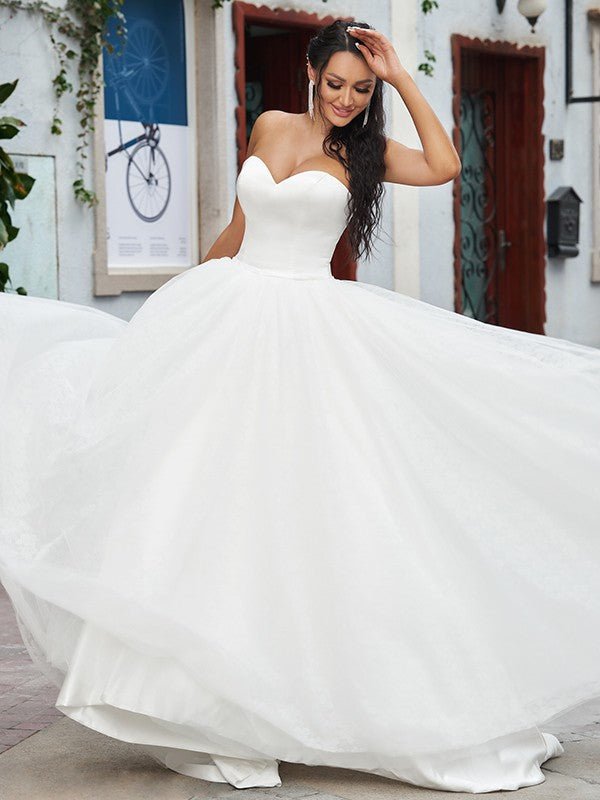 NumberSea - A - Line/Princess Lace Ruffles Sweetheart Sleeveless Sweep/Brush Train Wedding Dresses