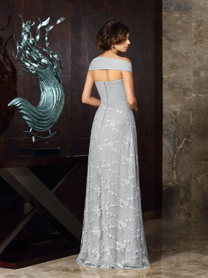 NumberSea - A - Line/Princess Off - the - Shoulder Applique Sleeveless Long Chiffon Mother of the Bride Dresses