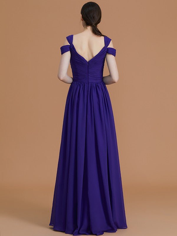 NumberSea - A - Line/Princess Off - the - Shoulder Sleeveless Floor - Length Ruched Chiffon Bridesmaid Dresses