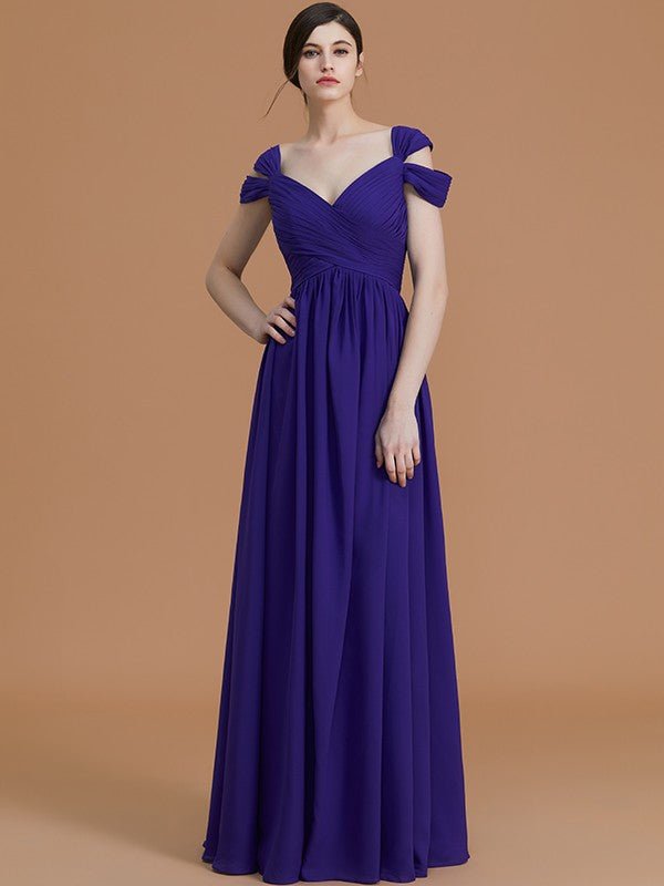 NumberSea - A - Line/Princess Off - the - Shoulder Sleeveless Floor - Length Ruched Chiffon Bridesmaid Dresses