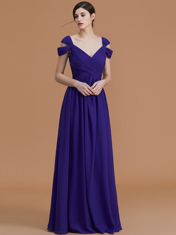 NumberSea - A - Line/Princess Off - the - Shoulder Sleeveless Floor - Length Ruched Chiffon Bridesmaid Dresses