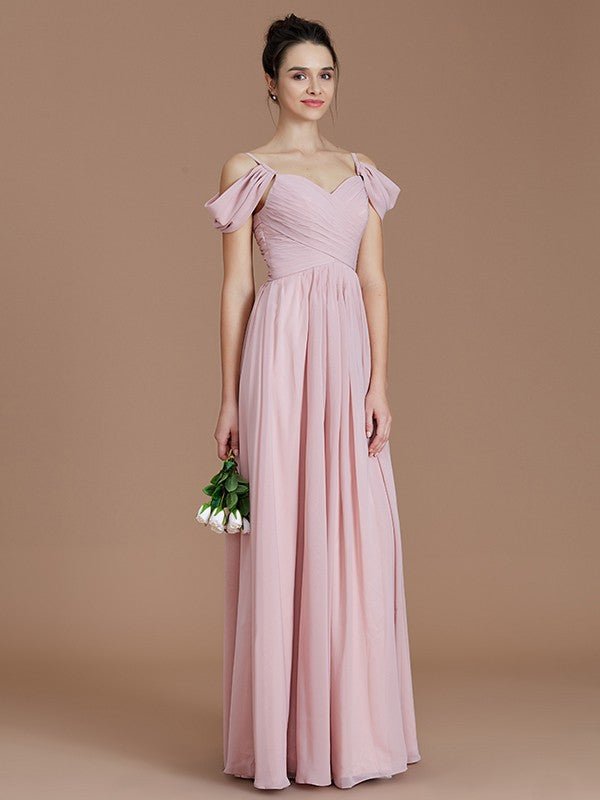 NumberSea - A - Line/Princess Off - the - Shoulder Sleeveless Ruched Floor - Length Chiffon Bridesmaid Dresses