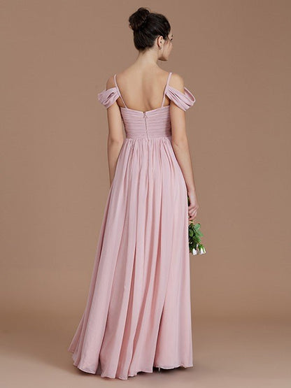 NumberSea - A - Line/Princess Off - the - Shoulder Sleeveless Ruched Floor - Length Chiffon Bridesmaid Dresses