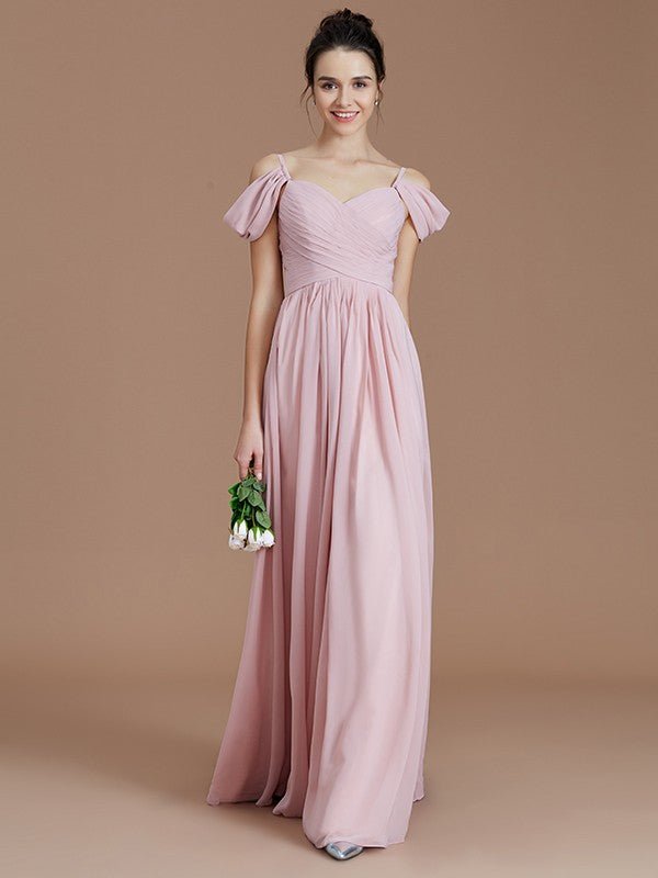 NumberSea - A - Line/Princess Off - the - Shoulder Sleeveless Ruched Floor - Length Chiffon Bridesmaid Dresses